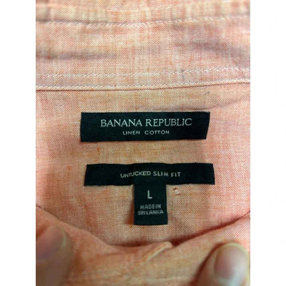 Banana Republic Untucked Slim Fit Linen Cotton Shirt Coral Orange Mens Large